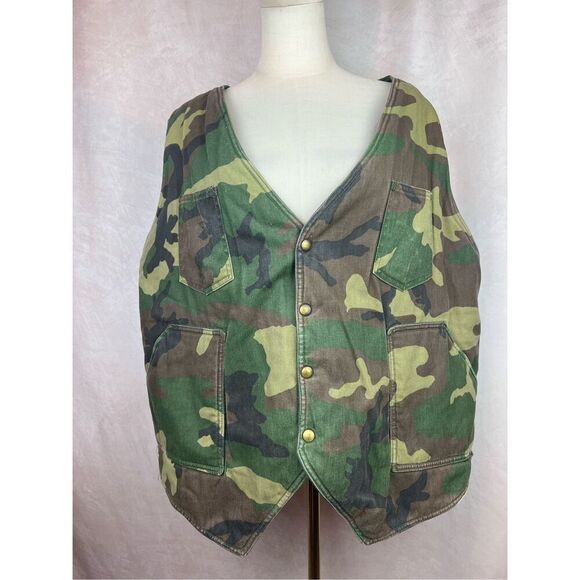 Vintage 70s 80s Quilted Camouflage Hunting Vest Men’s Size XL - Picture 1 of 8